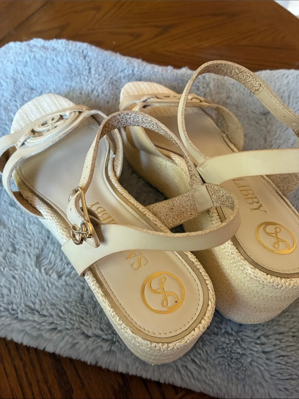 Sam & Libby Cream Platform Espadrille Sandals with Ankle Strap